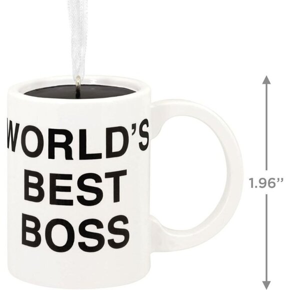 Hallmark White Dunder Mifflin World's Best Boss Coffee Mug Christmas Ornament - Picture 3 of 6